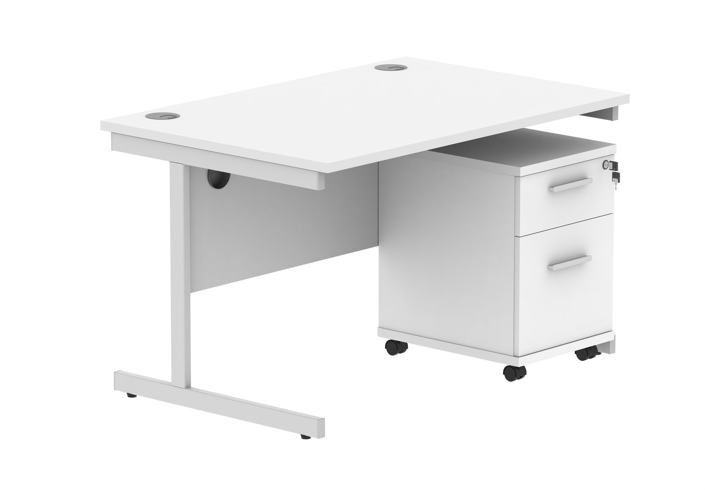 Core|Single Upright|Rectangular Desk with 2 Drawer Mobile Under Desk Pedestal|1200x800|Arctic White-Silver