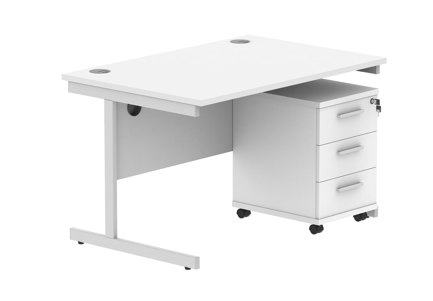 Core|Single Upright|Rectangular Desk with 3 Drawer Mobile Under Desk Pedestal|1200x800|Arctic White-Silver