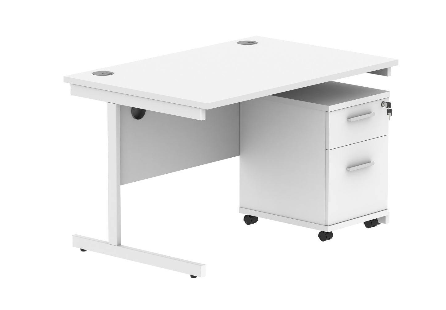 Core|Single Upright|Rectangular Desk with 2 Drawer Mobile Under Desk Pedestal|1200x800|Arctic White-White