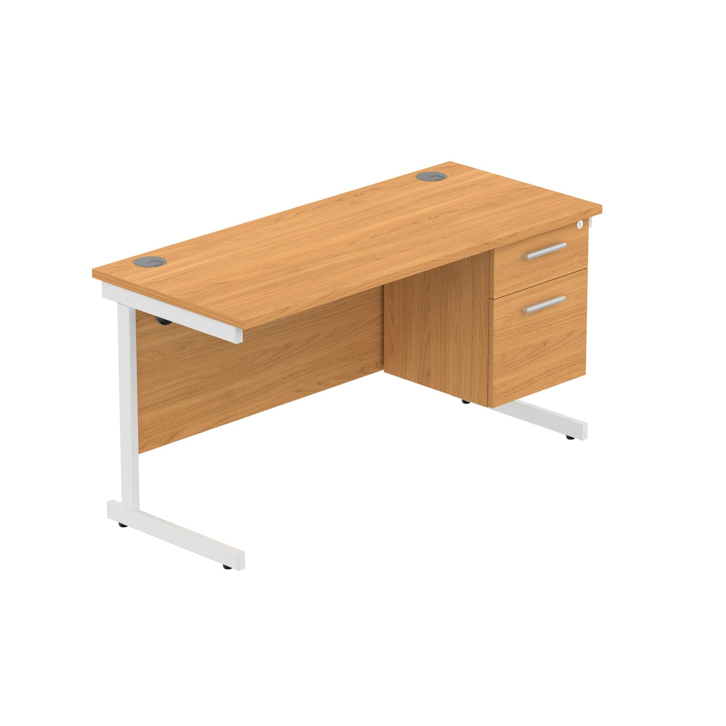 Core|Single Upright|Rectangular Desk with 2 Drawer Fixed Pedestal|1400x600|Norwegian Beech-White