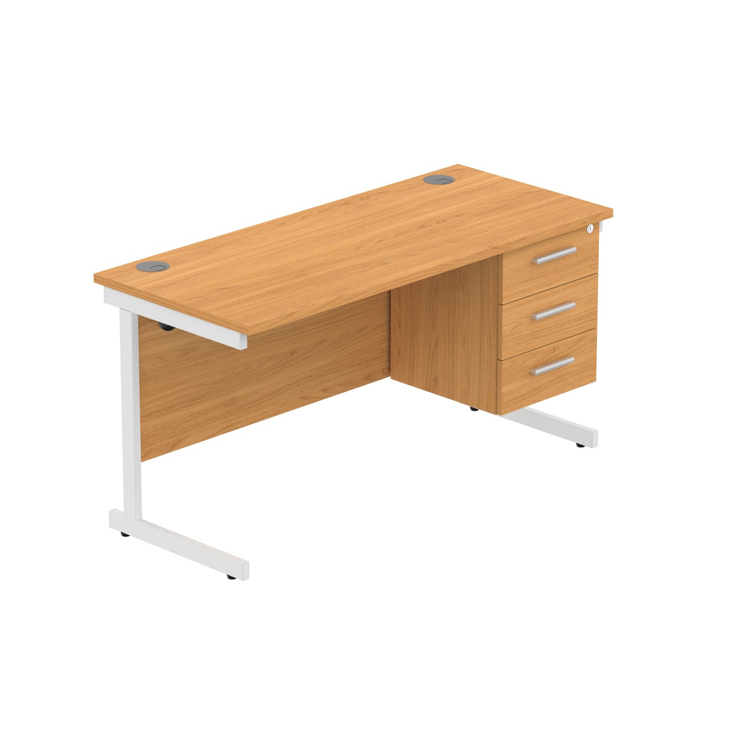 Core|Single Upright|Rectangular Desk with 3 Drawer Fixed Pedestal|1400x600|Norwegian Beech-White