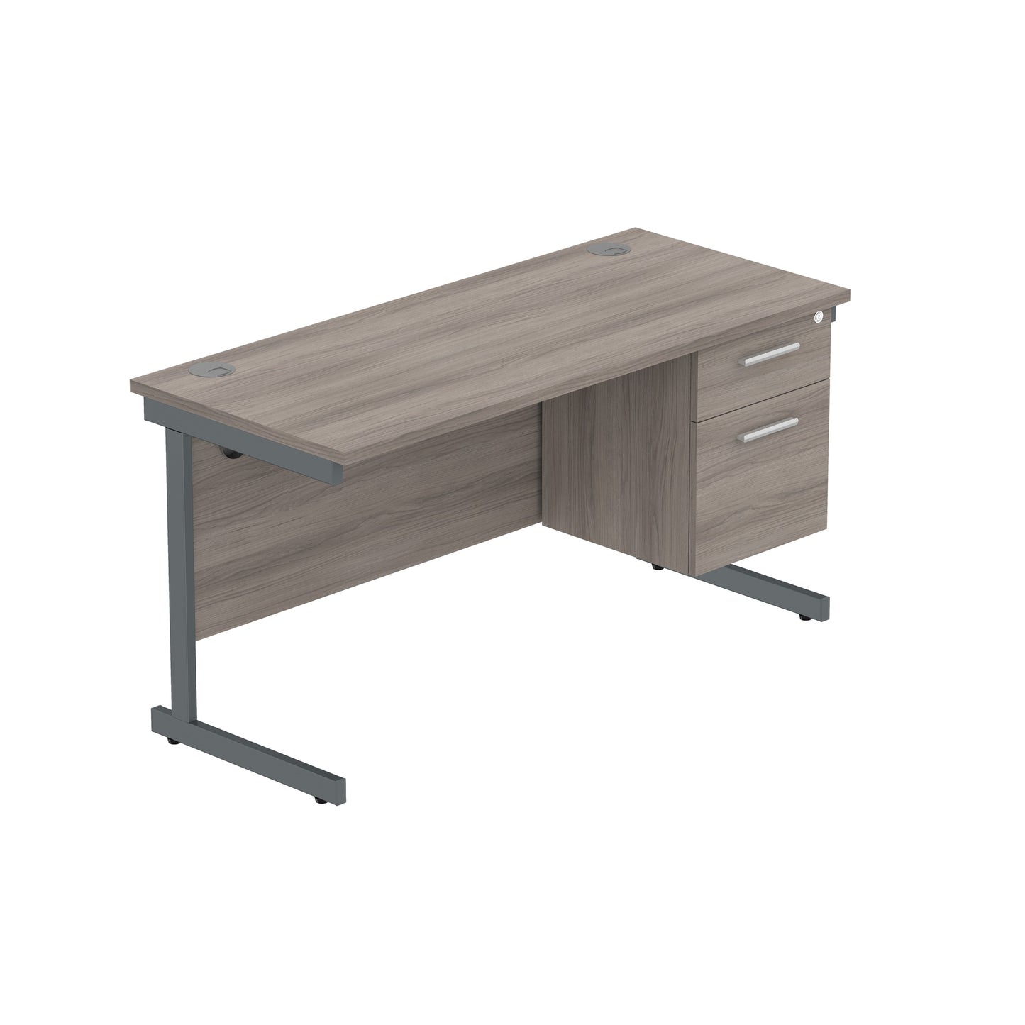 Core|Single Upright|Rectangular Desk with 2 Drawer Fixed Pedestal|1400x600|Alaskan Grey Oak-Graphite