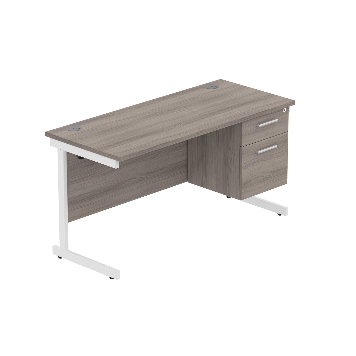 Core|Single Upright|Rectangular Desk with 2 Drawer Fixed Pedestal|1400x600|Alaskan Grey Oak-White