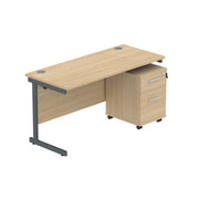 Single Upright Rectangular Desk + 2 Drawer Mobile Under Desk Pedestal (FSC)