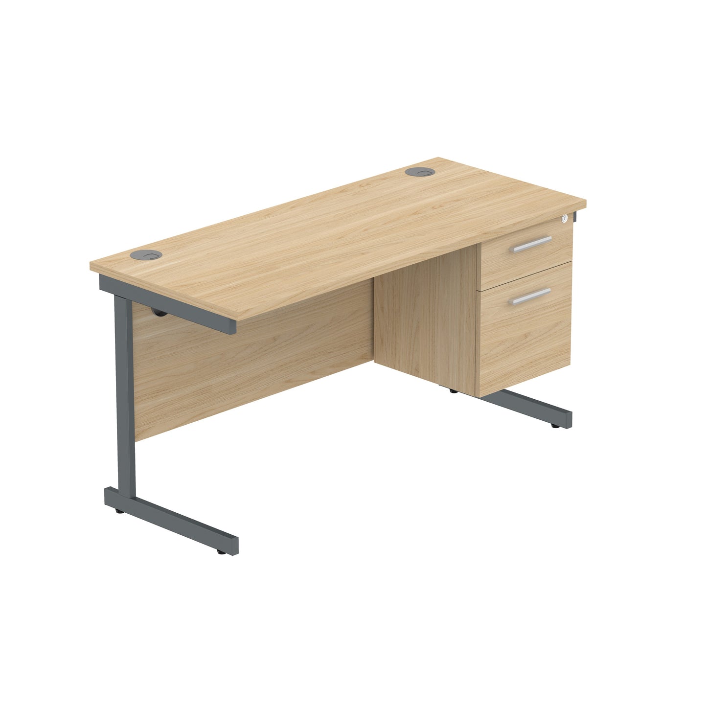Core|Single Upright|Rectangular Desk with 2 Drawer Fixed Pedestal|1400x600|Canadian Oak-Graphite
