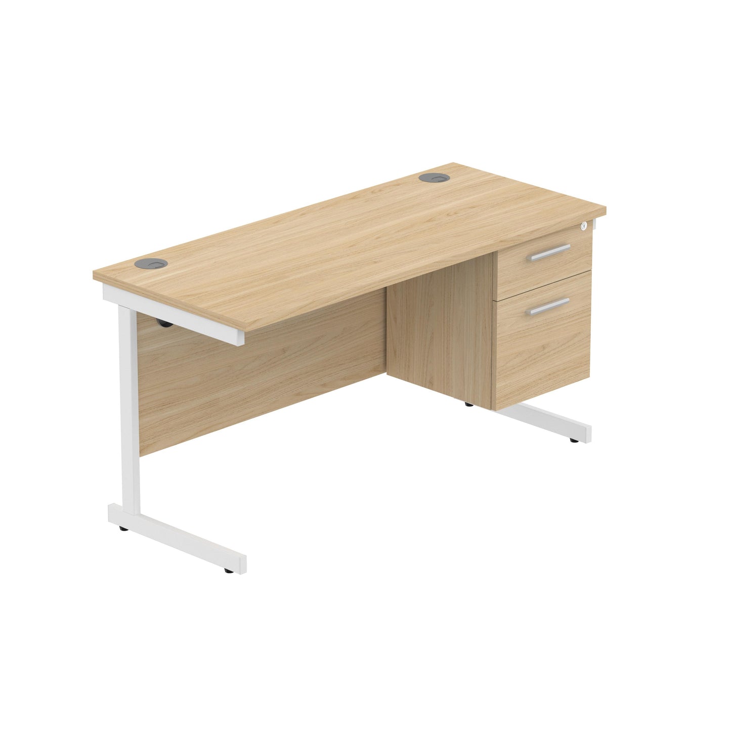 Core|Single Upright|Rectangular Desk with 2 Drawer Fixed Pedestal|1400x600|Canadian Oak-White