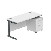 Single Upright Rectangular Desk + 2 Drawer Mobile Under Desk Pedestal (FSC)