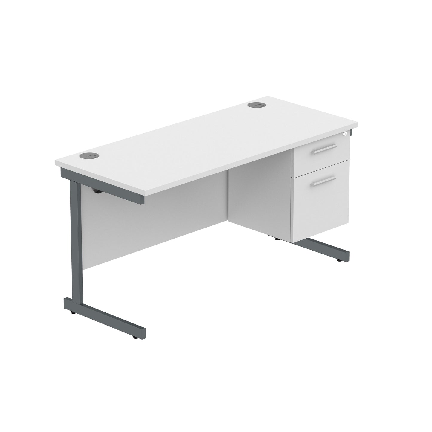 Core|Single Upright|Rectangular Desk with 2 Drawer Fixed Pedestal|1400x600|Arctic White-Graphite