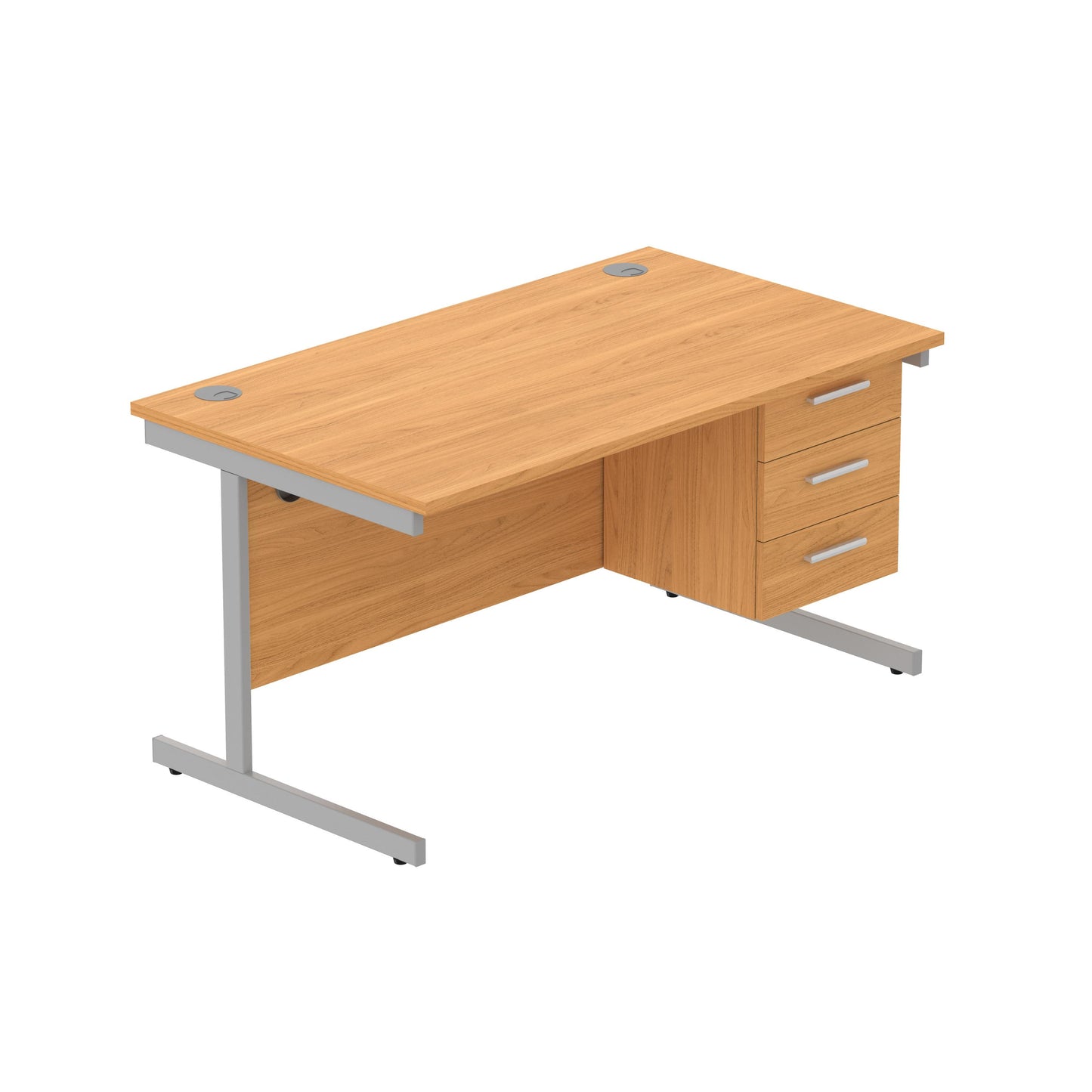 Core|Single Upright|Rectangular Desk with 3 Drawer Fixed Pedestal|1400x800|Norwegian Beech-Silver