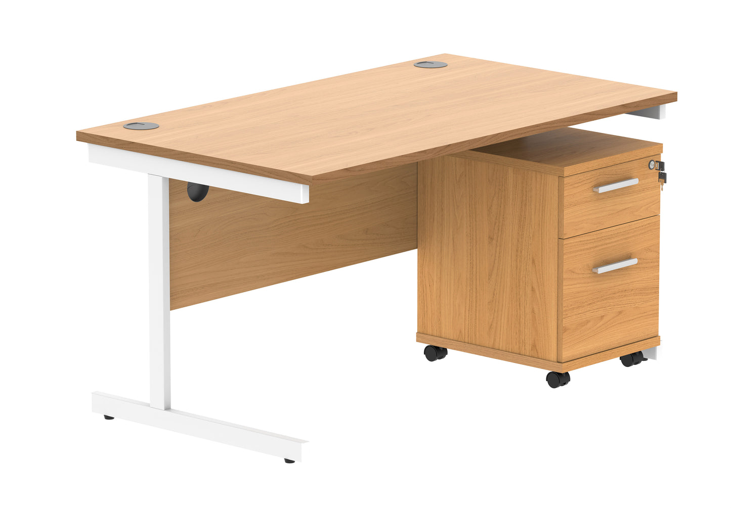 Core|Single Upright|Rectangular Desk with 2 Drawer Mobile Under Desk Pedestal|1400x800|Norwegian Beech-White