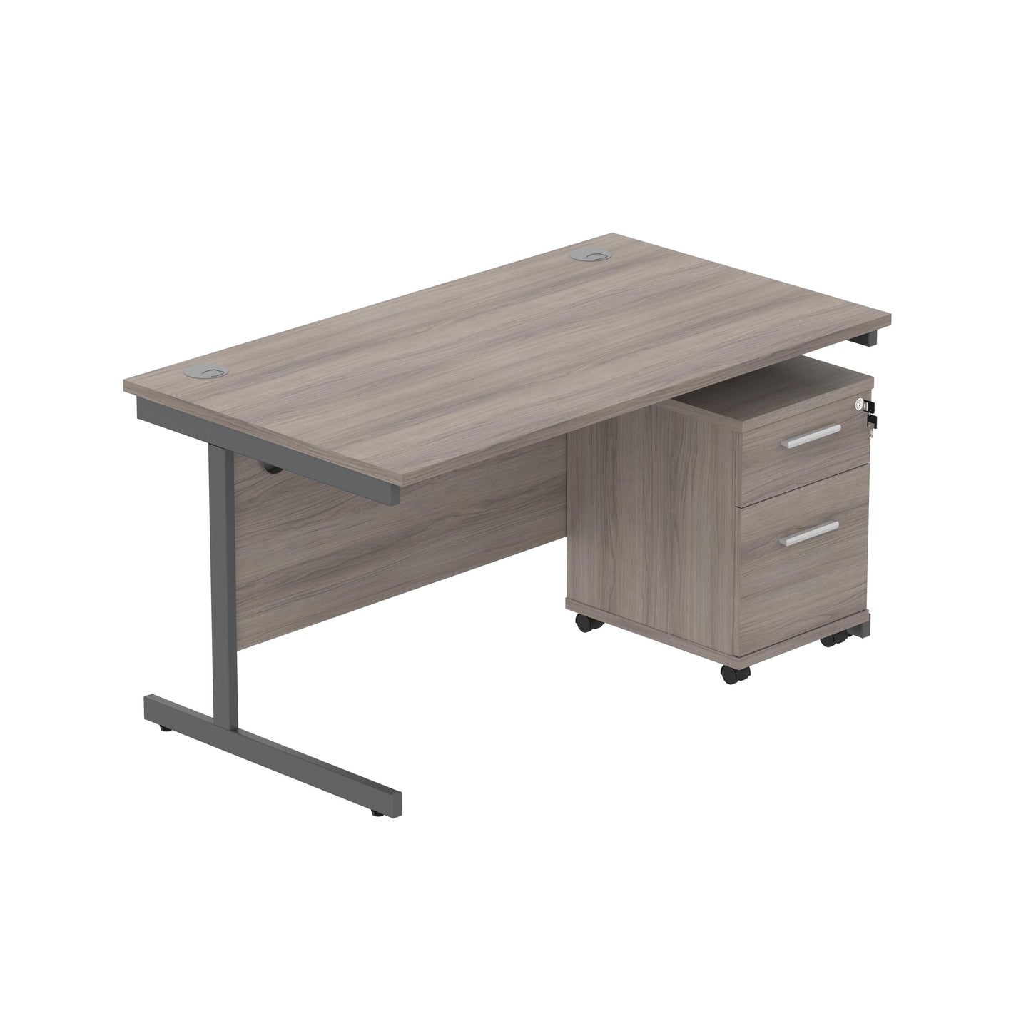Core|Single Upright|Rectangular Desk with 2 Drawer Mobile Under Desk Pedestal|1400x800|Alaskan Grey Oak-Graphite