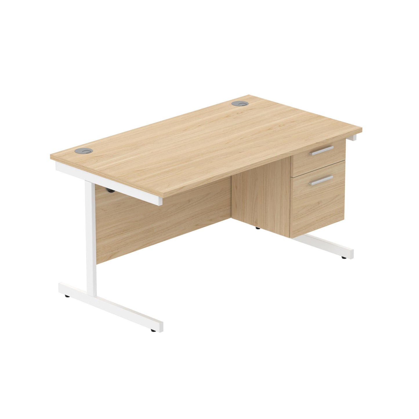 Core|Single Upright|Rectangular Desk with 2 Drawer Fixed Pedestal|1400x800|Canadian Oak-White