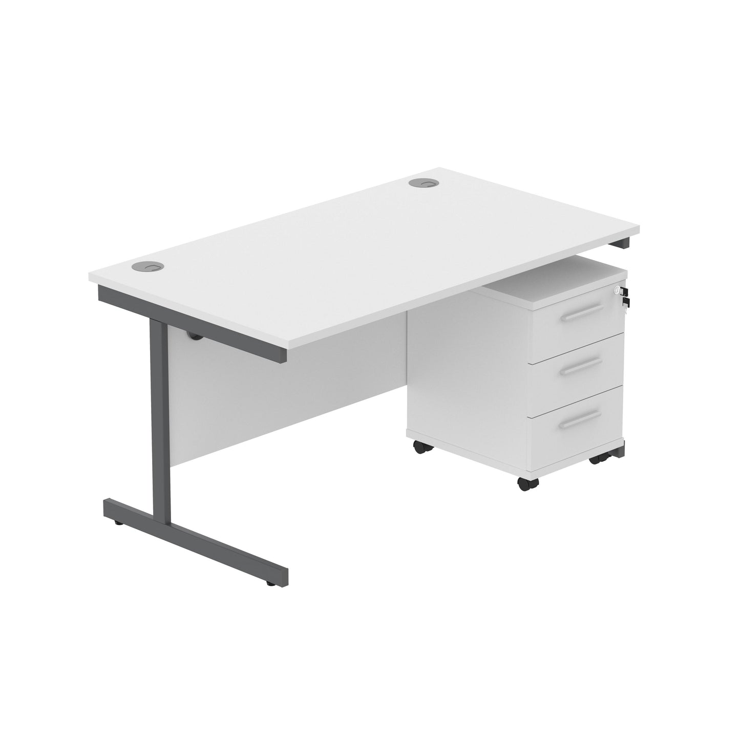 Core|Single Upright|Rectangular Desk with 3 Drawer Mobile Under Desk Pedestal|1400x800|Arctic White-Graphite