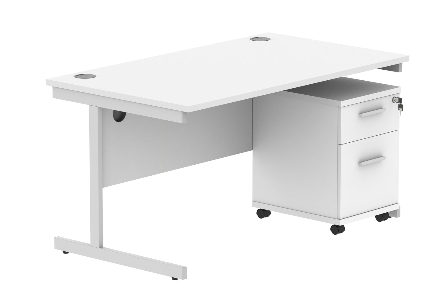 Core|Single Upright|Rectangular Desk with 2 Drawer Mobile Under Desk Pedestal|1400x800|Arctic White-Silver