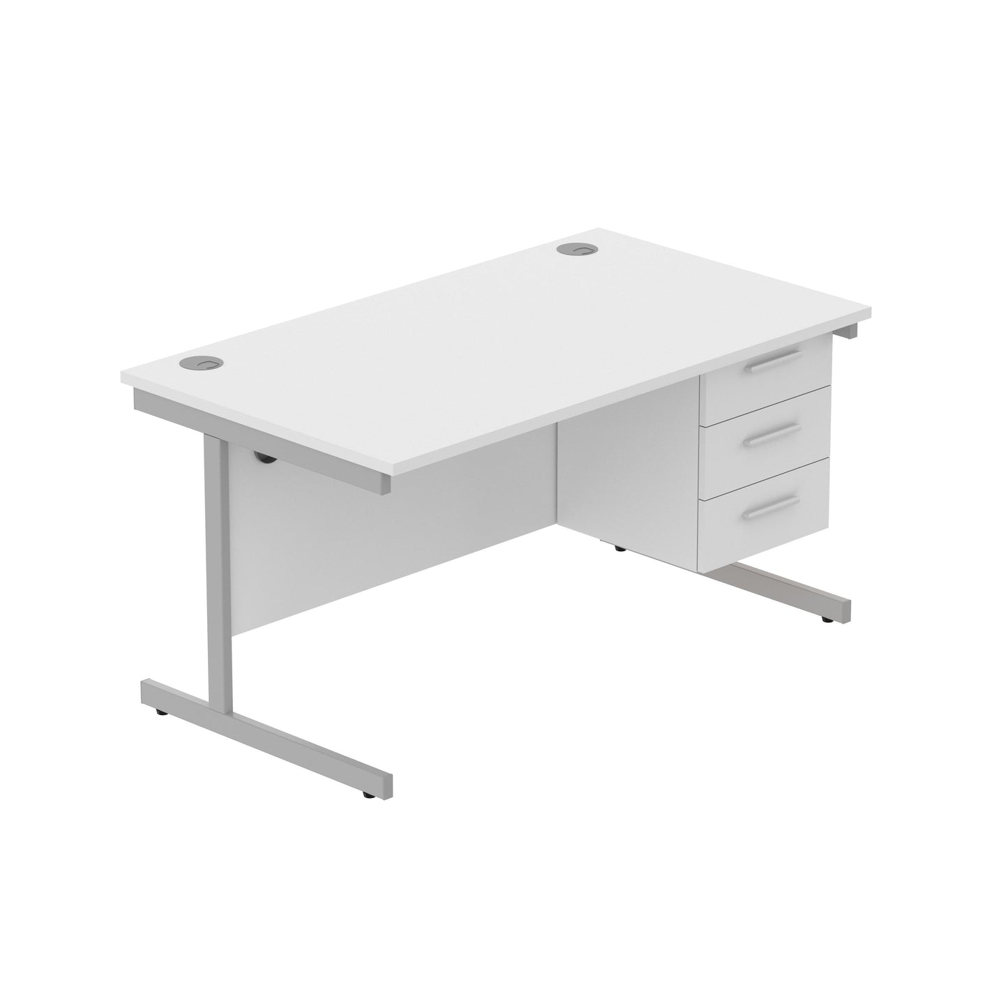 Core|Single Upright|Rectangular Desk with 3 Drawer Fixed Pedestal|1400x800|Arctic White-Silver
