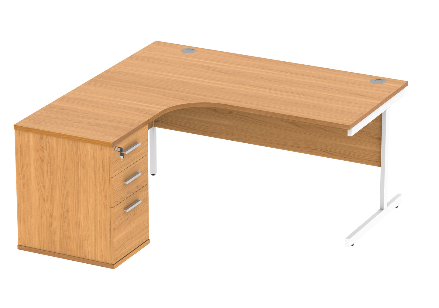 Core|Single Upright|Left Hand|Radial Desk with Desk High Pedestal|600mm Deep Pedestal|1600x1200|Norwegian Beech-White