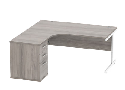 Core|Single Upright|Left Hand|Radial Desk with Desk High Pedestal|600mm Deep Pedestal|1600x1200|Alaskan Grey Oak-White