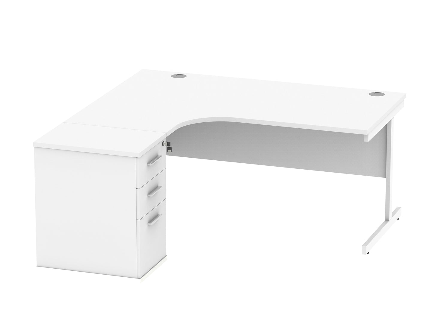 Core|Single Upright|Left Hand|Radial Desk with Desk High Pedestal|600mm Deep Pedestal|1600x1200|Arctic White-White