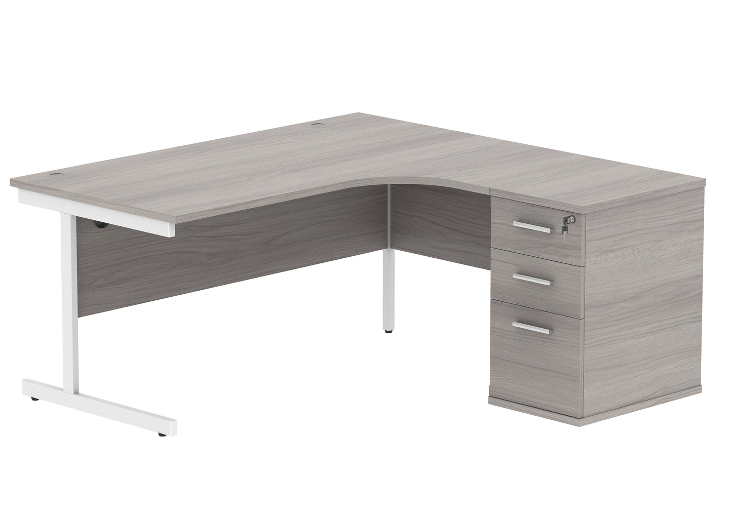 Core|Single Upright|Right Hand|Radial Desk with Desk High Pedestal|600mm Deep Pedestal|1600x1200|Alaskan Grey Oak-White