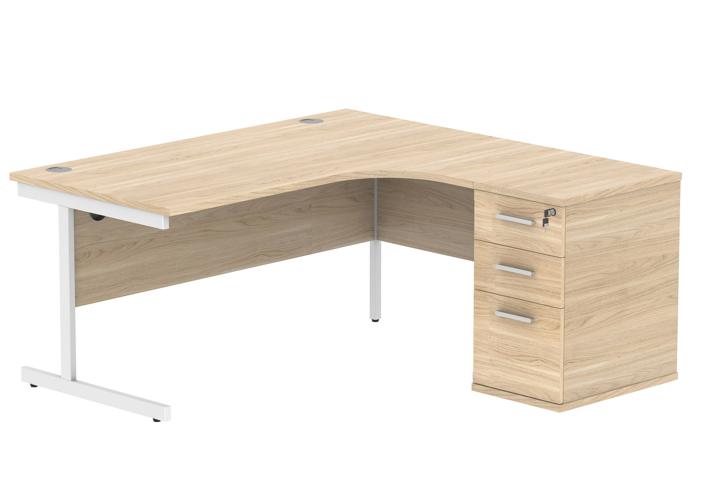 Core|Single Upright|Right Hand|Radial Desk with Desk High Pedestal|600mm Deep Pedestal|1600x1200|Canadian Oak-White