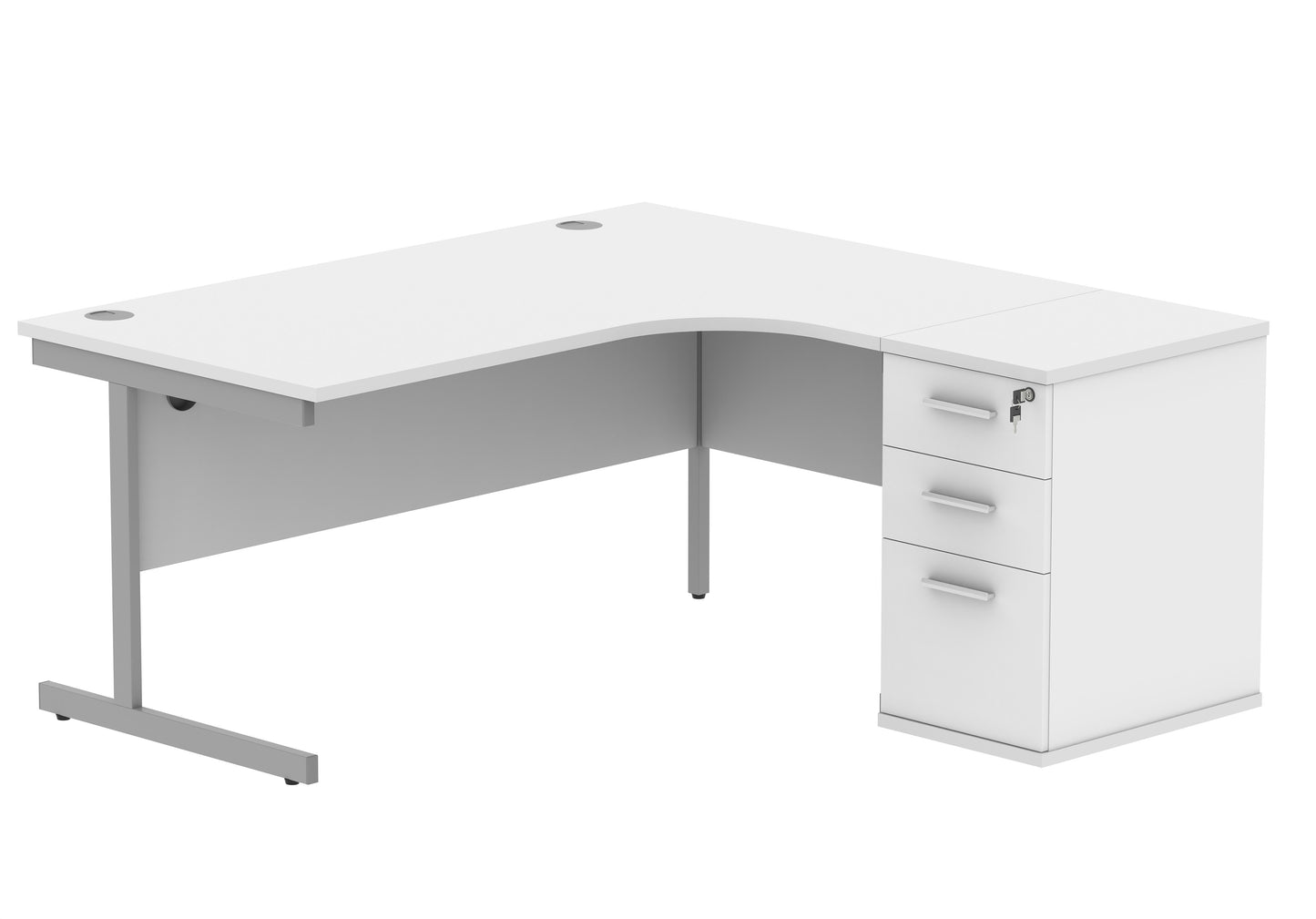 Core|Single Upright|Right Hand|Radial Desk with Desk High Pedestal|600mm Deep Pedestal|1600x1200|Arctic White-Silver