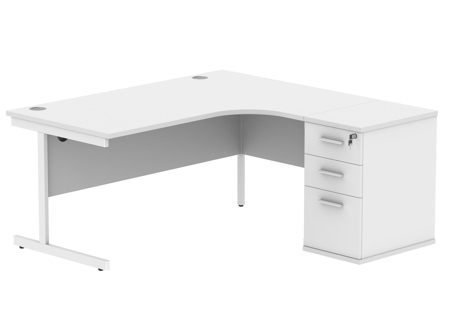 Core|Single Upright|Right Hand|Radial Desk with Desk High Pedestal|600mm Deep Pedestal|1600x1200|Arctic White-White
