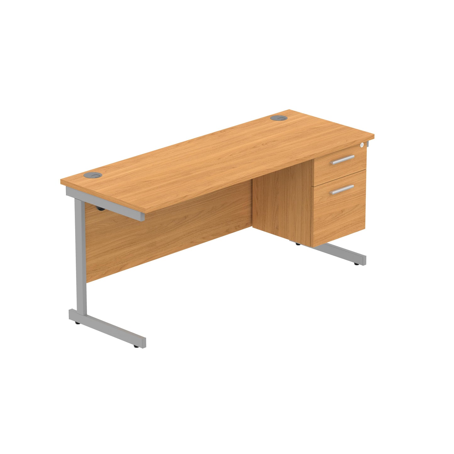 Core|Single Upright|Rectangular Desk with 2 Draw Fixed Pedestal (FSC)|1600x600|Norwegian Beech-Silver