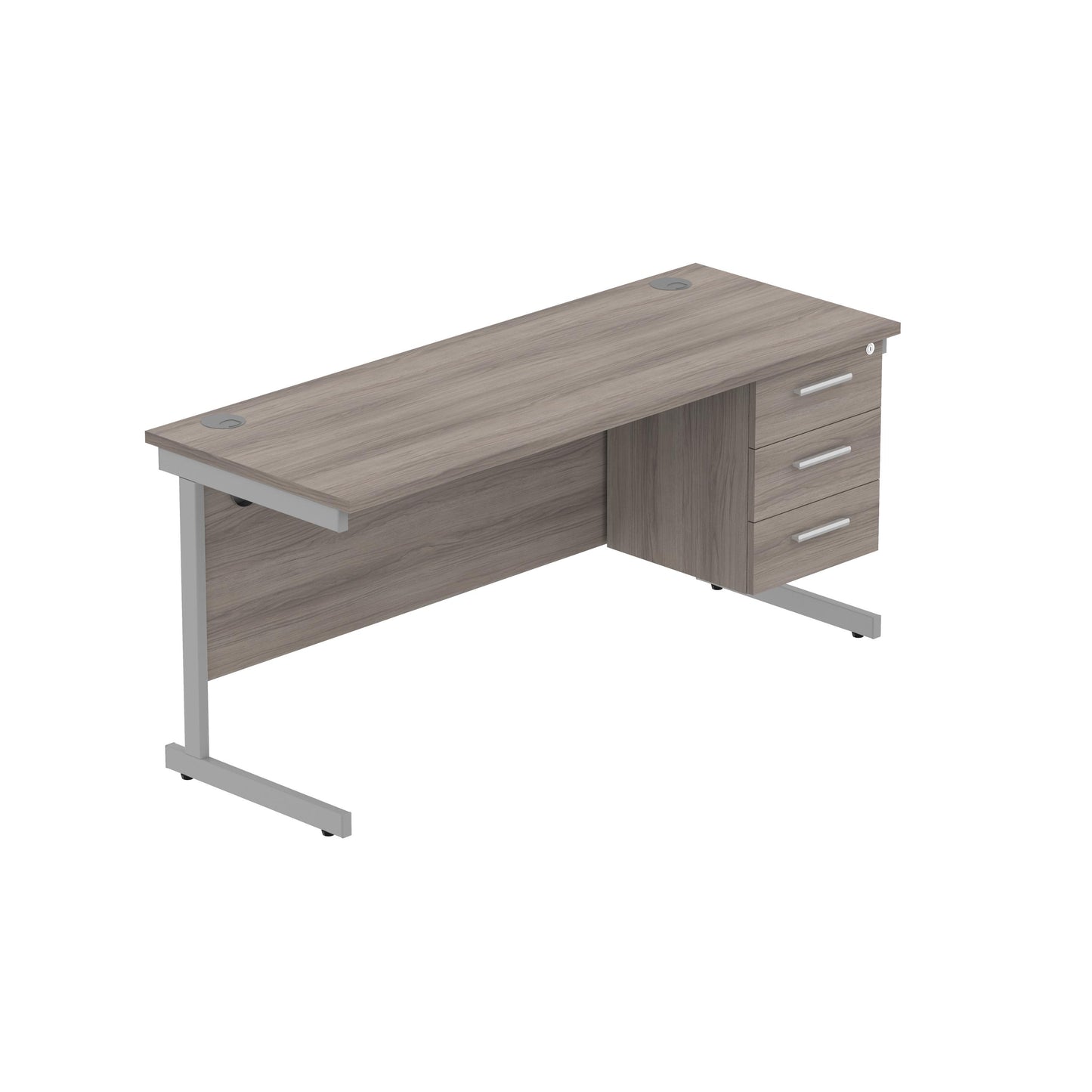 Core|Single Upright|Rectangular Desk with 3 Draw Fixed Pedestal (FSC)|1600x600|Alaskan Grey Oak-Silver