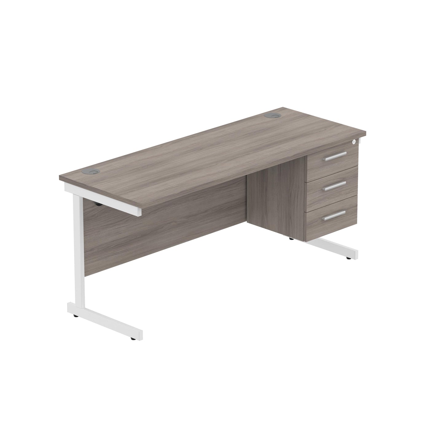 Core|Single Upright|Rectangular Desk with 3 Draw Fixed Pedestal (FSC)|1600x600|Alaskan Grey Oak-White