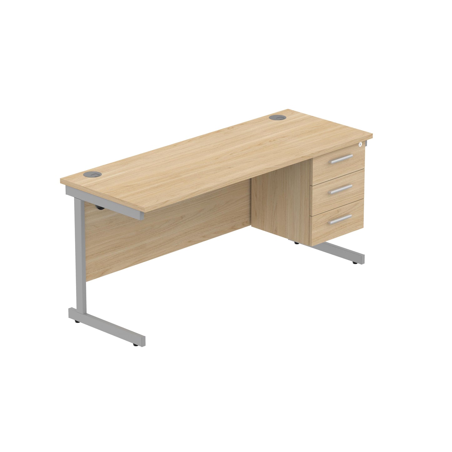 Core|Single Upright|Rectangular Desk with 3 Draw Fixed Pedestal (FSC)|1600x600|Canadian Oak-Silver