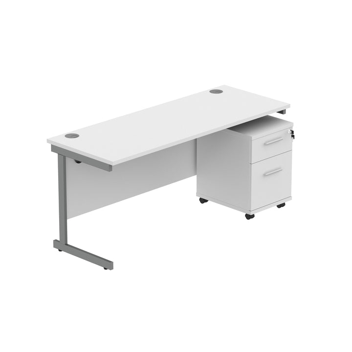 Single Upright Rectangular Desk + 2 Drawer Mobile Under Desk Pedestal (FSC)