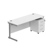 Single Upright Rectangular Desk + 3 Drawer Mobile Under Desk Pedestal (FSC)