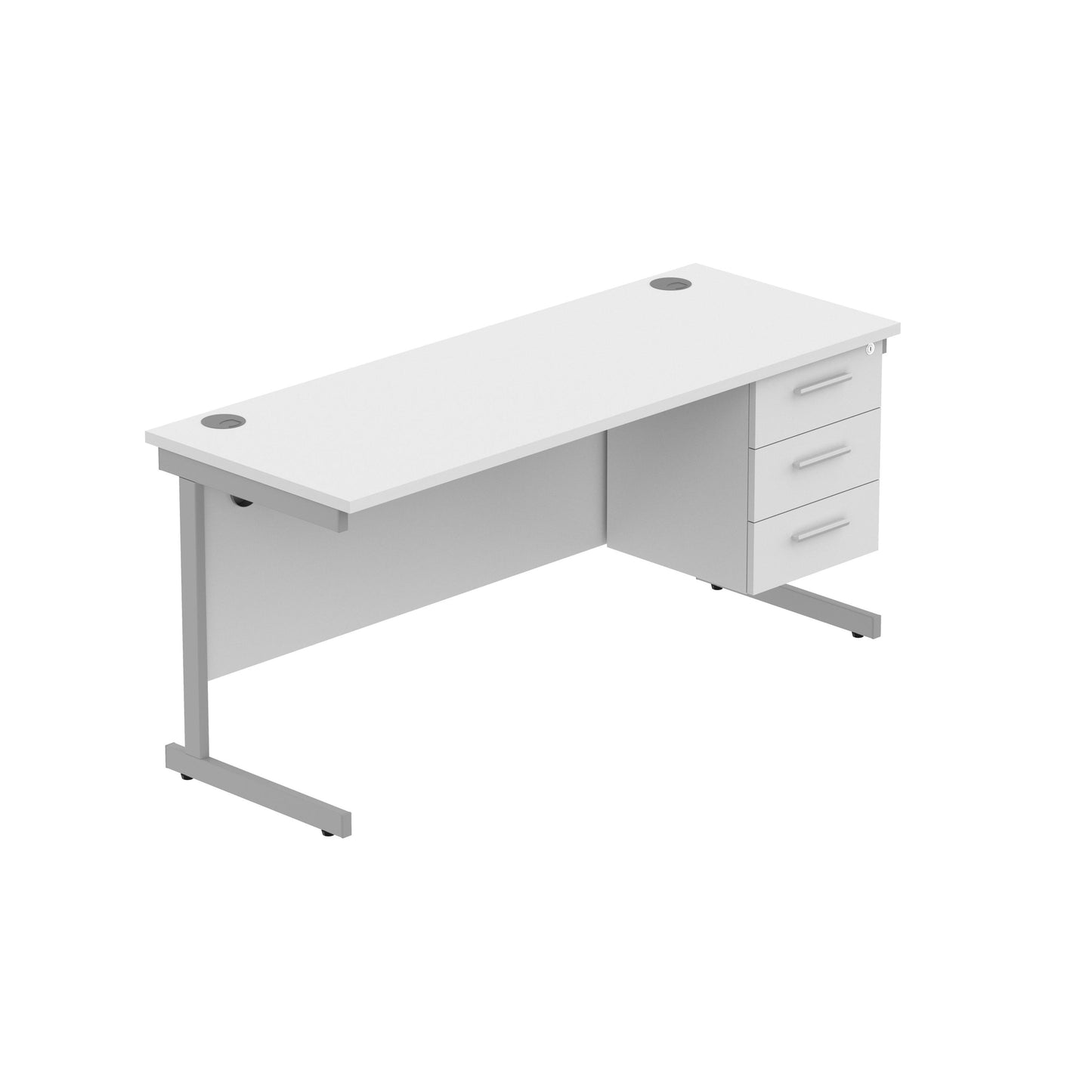 Core|Single Upright|Rectangular Desk with 3 Draw Fixed Pedestal (FSC)|1600x600|Arctic White-Silver