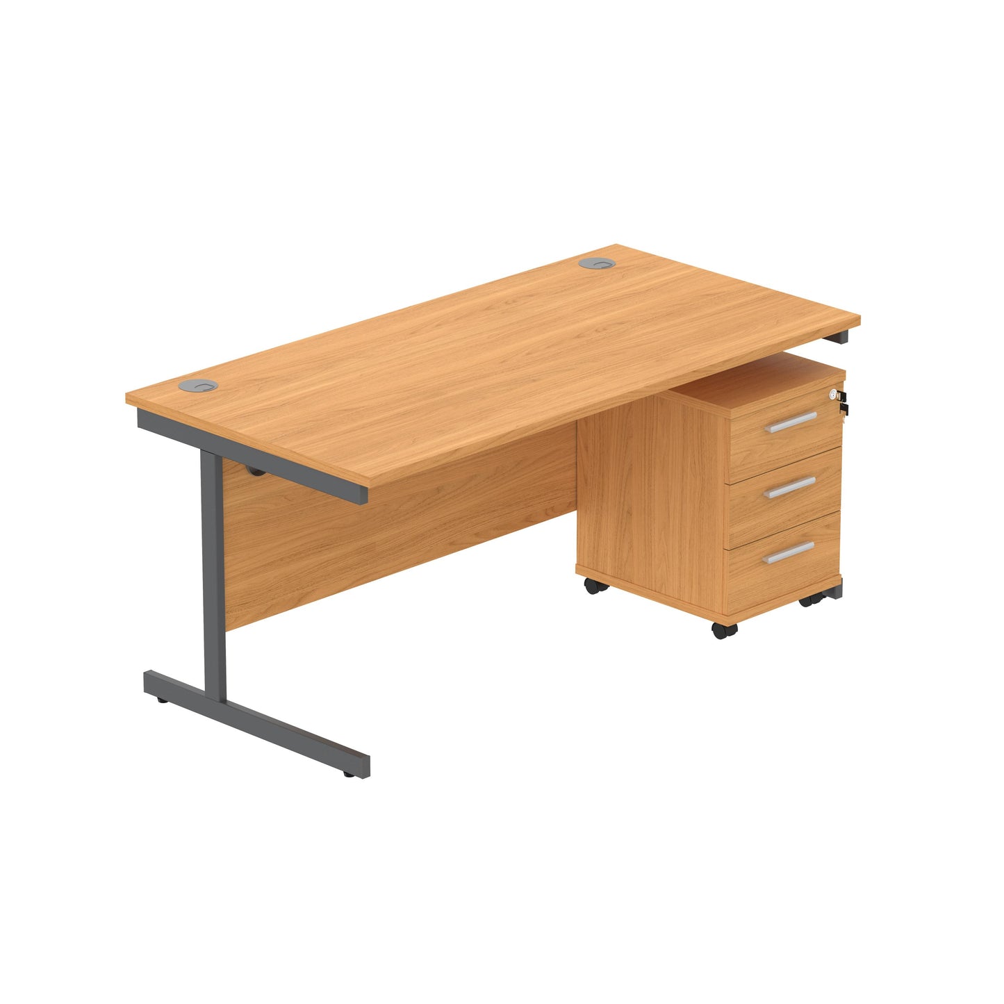 Core|Single Upright|Rectangular Desk with 3 Drawer Mobile Under Desk Pedestal (FSC)|1600x800|Norwegian Beech-Graphite