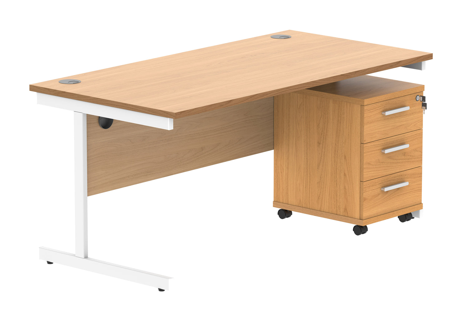 Core|Single Upright|Rectangular Desk with 3 Drawer Mobile Under Desk Pedestal|1600x800|Norwegian Beech-White