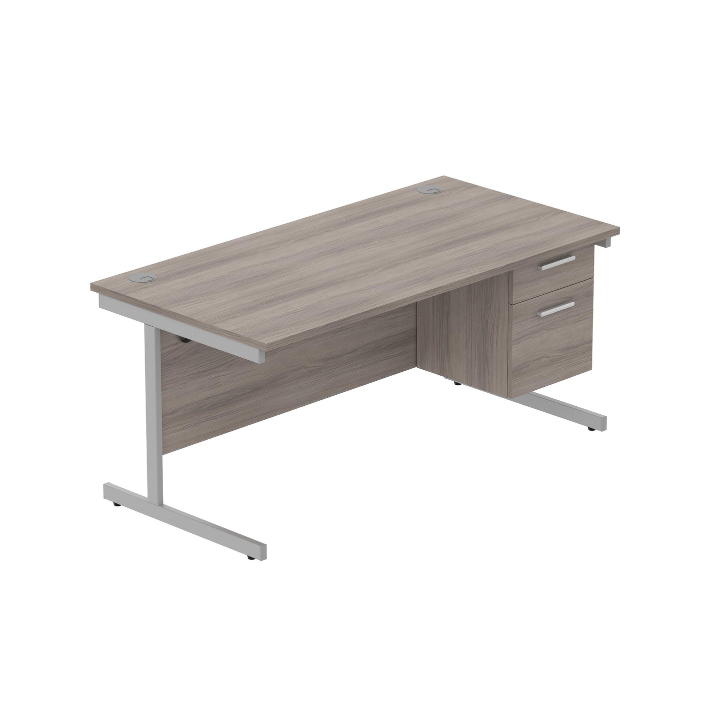 Core|Single Upright|Rectangular Desk with 2 Draw Fixed Pedestal (FSC)|1600x800|Alaskan Grey Oak-Silver