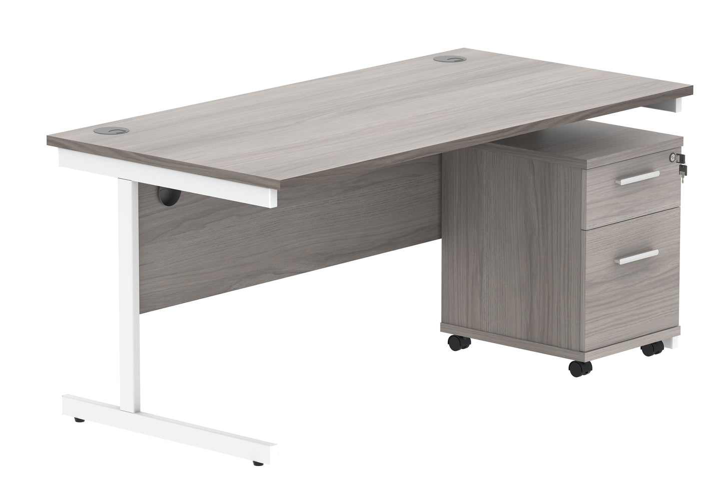 Core|Single Upright|Rectangular Desk with 2 Drawer Mobile Under Desk Pedestal|1600x800|Alaskan Grey Oak-White