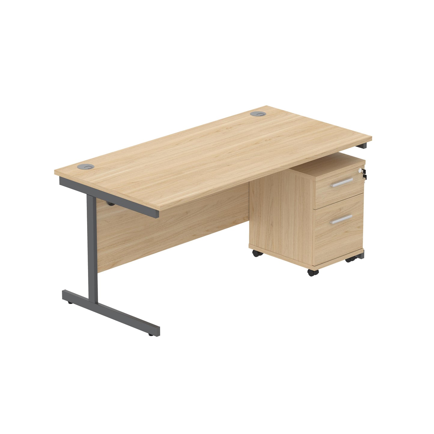 Core|Single Upright|Rectangular Desk with 2 Drawer Mobile Under Desk Pedestal (FSC)|1600x800|Canadian Oak-Graphite