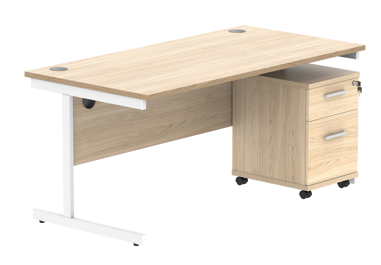 Core|Single Upright|Rectangular Desk with 2 Drawer Mobile Under Desk Pedestal|1600x800|Canadian Oak-White