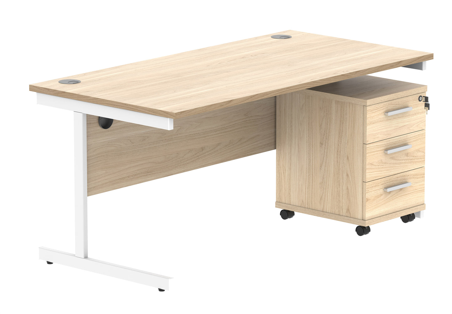 Core|Single Upright|Rectangular Desk with 3 Drawer Mobile Under Desk Pedestal|1600x800|Canadian Oak-White