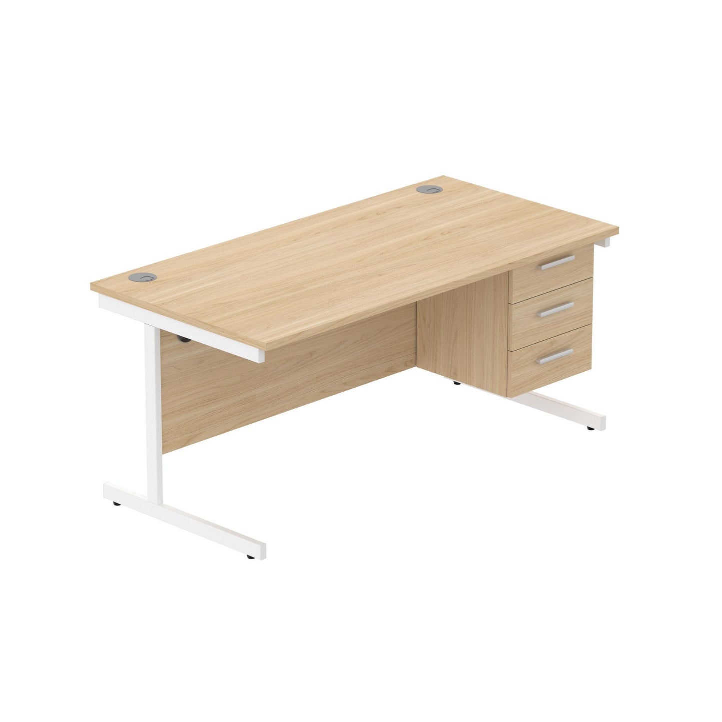 Core|Single Upright|Rectangular Desk with 3 Draw Fixed Pedestal (FSC)|1600x800|Canadian Oak-White