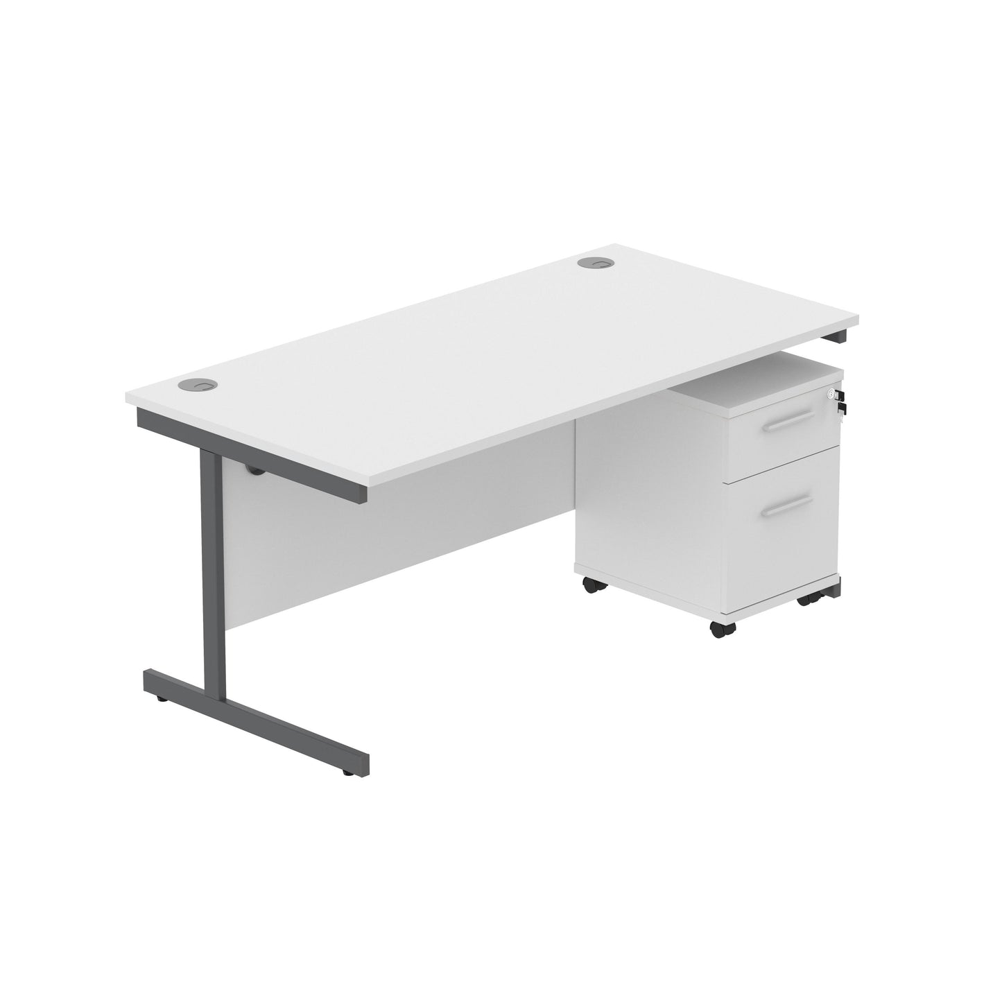 Core|Single Upright|Rectangular Desk with 2 Drawer Mobile Under Desk Pedestal (FSC)|1600x800|Arctic White-Graphite