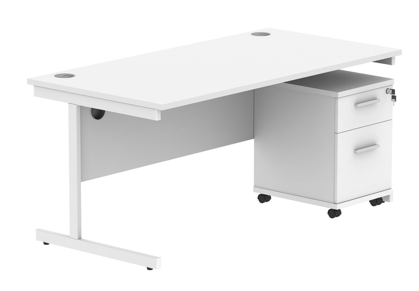 Core|Single Upright|Rectangular Desk with 2 Drawer Mobile Under Desk Pedestal|1600x800|Arctic White-White