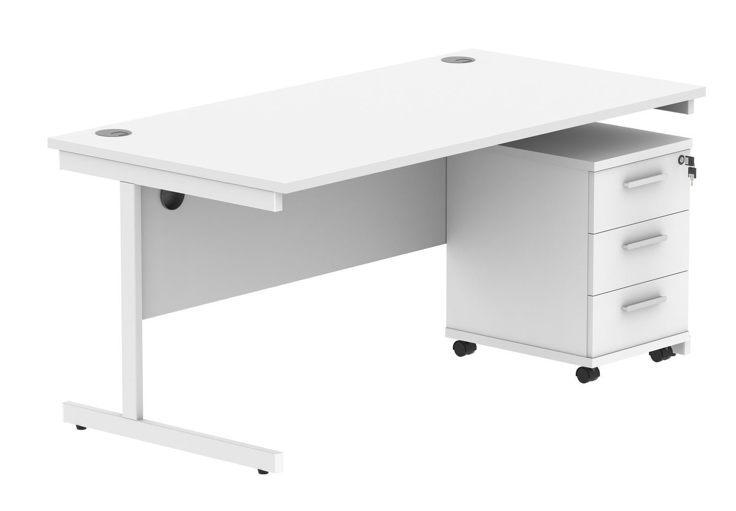 Core|Single Upright|Rectangular Desk with 3 Drawer Mobile Under Desk Pedestal|1600x800|Arctic White-White