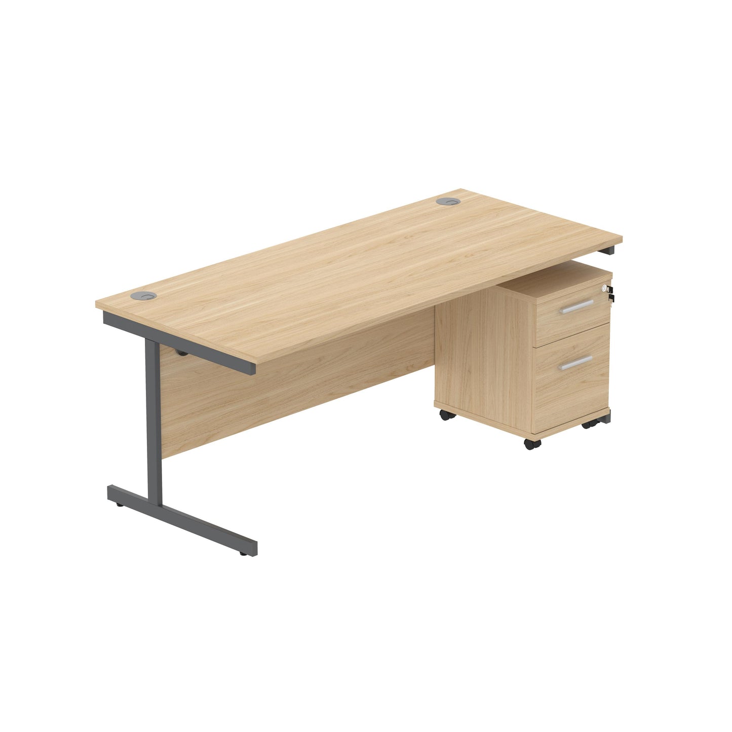 Core|Single Upright|Rectangular Desk with 2 Drawer Mobile Under Desk Pedestal (FSC)|1800x800|Canadian Oak-Graphite