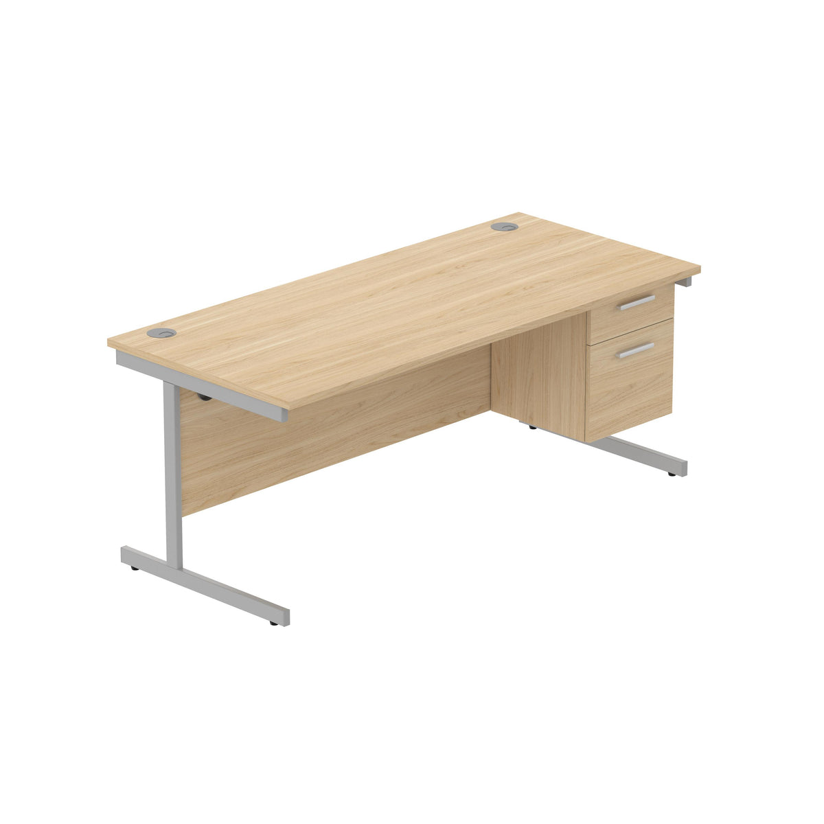 Office Rectangular Desk with Steel Single Upright Cantilever Legs + 2 Drawer Fixed Pedestal (FSC)