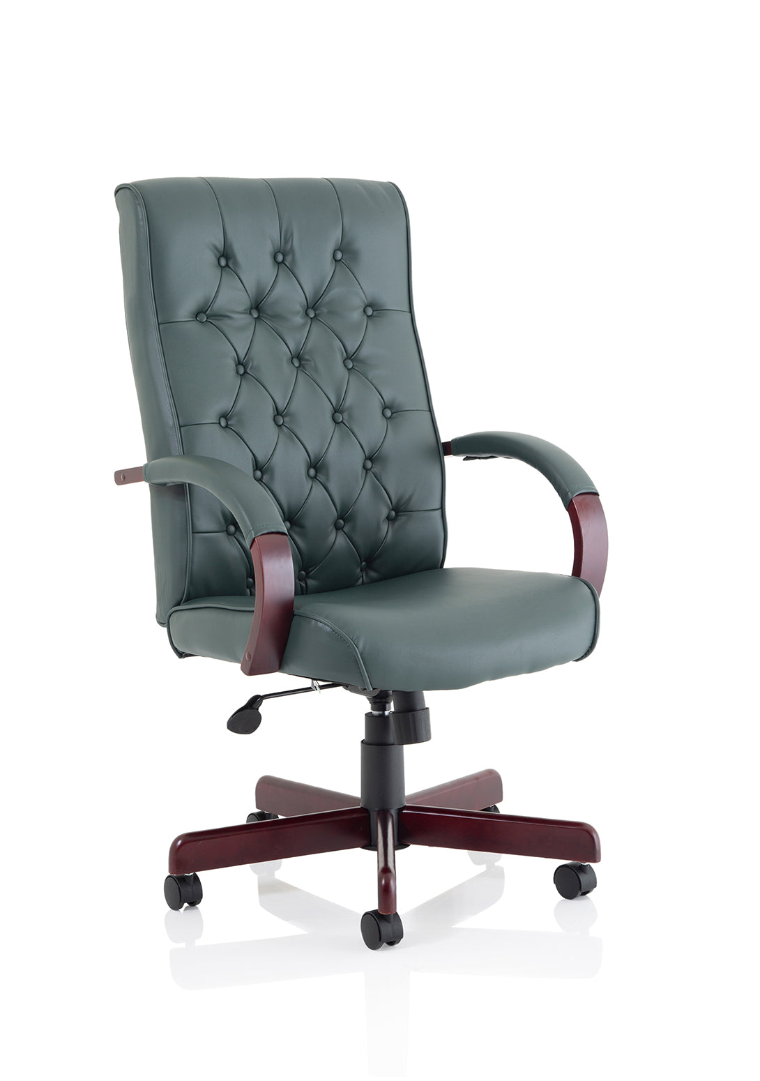 Chesterfield High Back Leather Executive Office Chair with Arms