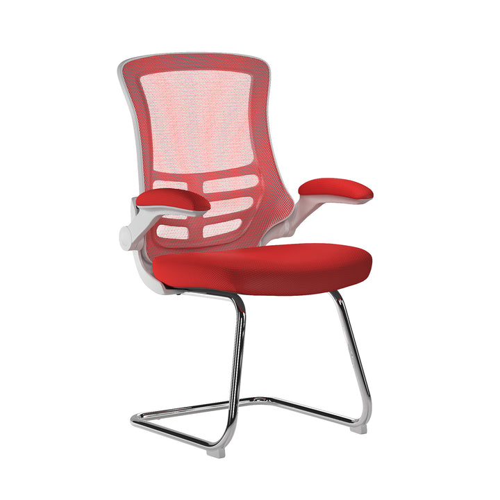 Luna - Best Selling Designer Cantilever White Framed Mesh Chair with Folding Arms