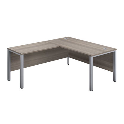 Aztec|Rectangular Desk with Left Hand Return|Goal Post Leg|1600x800|Grey Oak-Silver