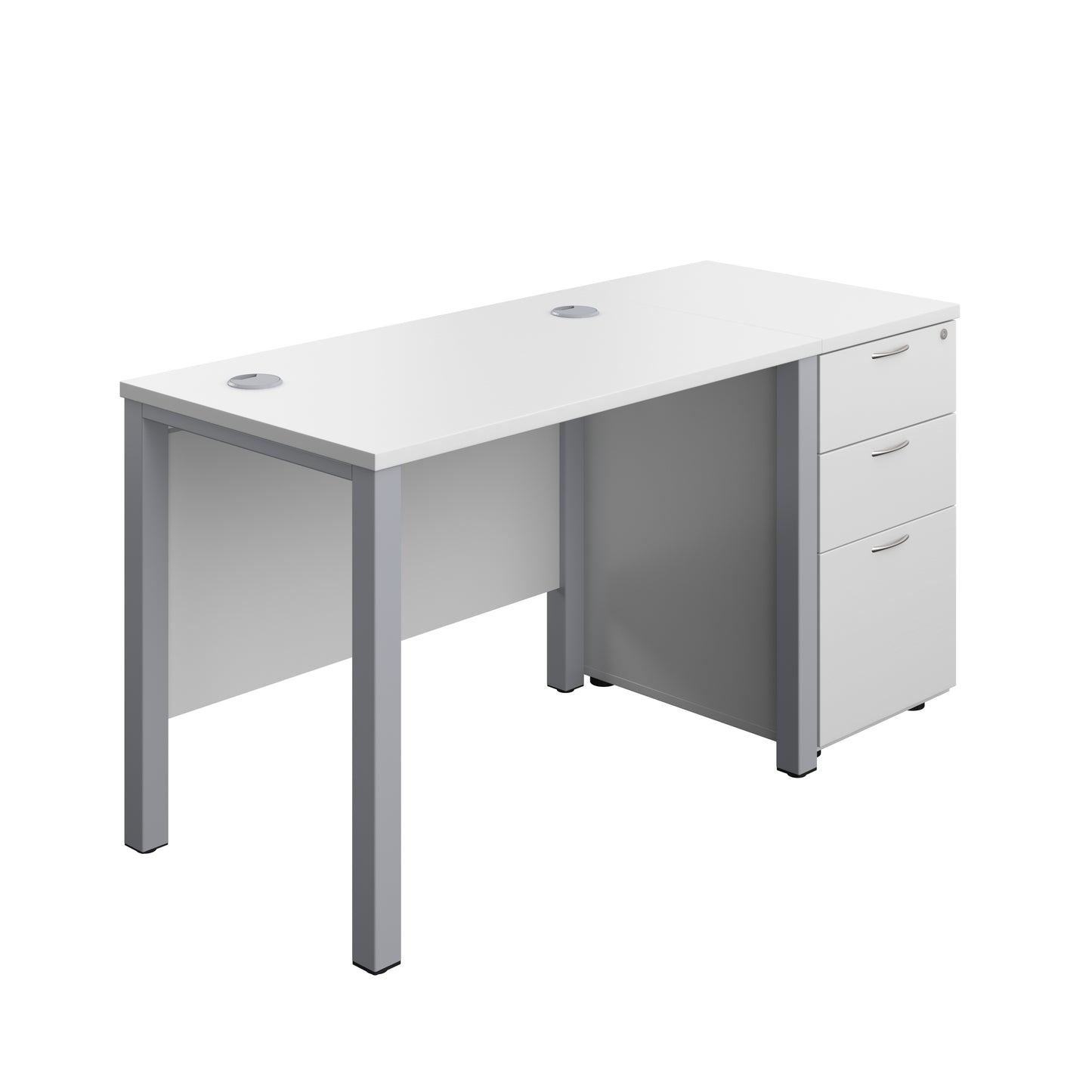 Aztec|Goal Post Leg|Rectangular Desk with 3 Drawer Desk High Pedestal|1000x600|White-Silver